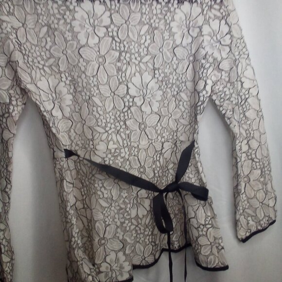 Allegra K Blouse S Long Sleeve Sheer Lace Floral White Black - Picture 2 of 16